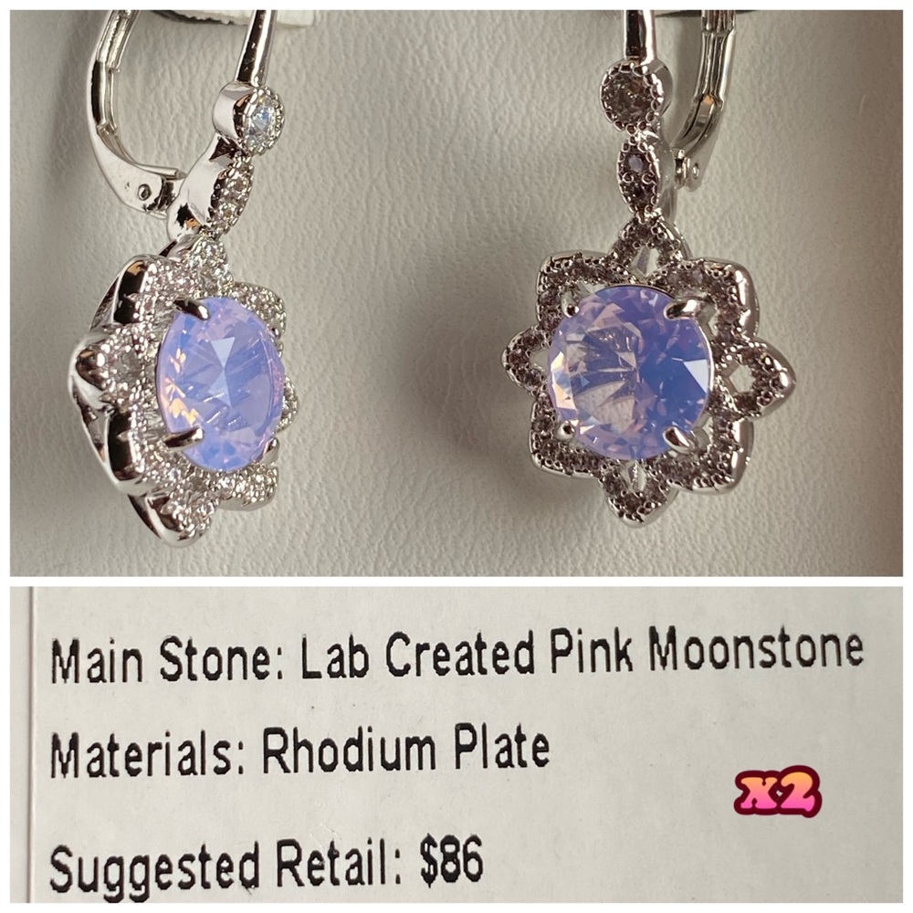 Bomb Party Earrings Lab Created Pink Moonstone